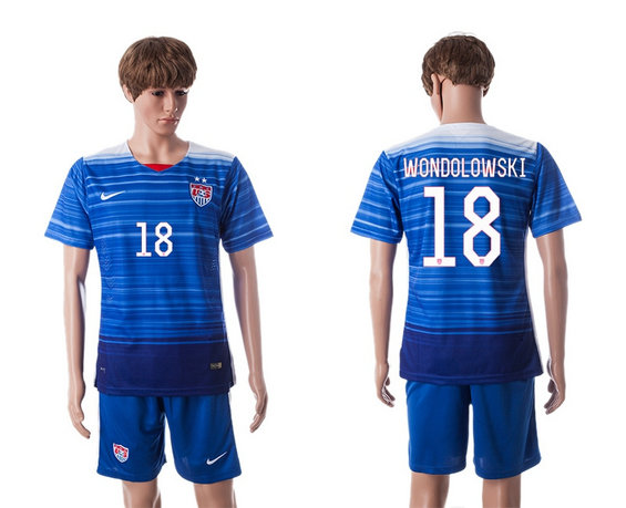2015-2016 USA Soccer Jersey Uniform Blue Away Short Sleeves #18 WONDOLOWSKI