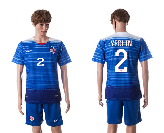 2015-2016 USA Soccer Jersey Uniform Blue Away Short Sleeves #2 YEDLIN