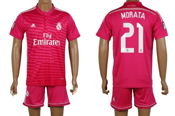 2014/15 Real Madrid #21 Morata Away Pink Soccer Shirt Kit