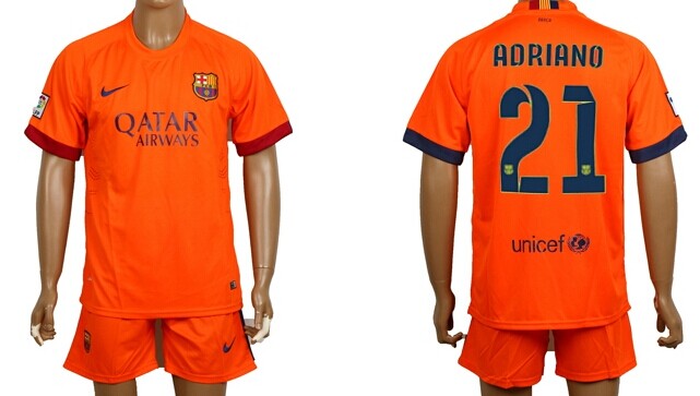 2014/15 FC Bacelona #21 Adriano Away Soccer Shirt Kit