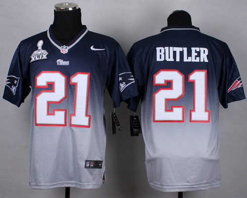 Nike New England Patriots #21 Malcolm Butler 2015 Super Bowl XLIX Blue/Gray Fadeaway Elite Jersey