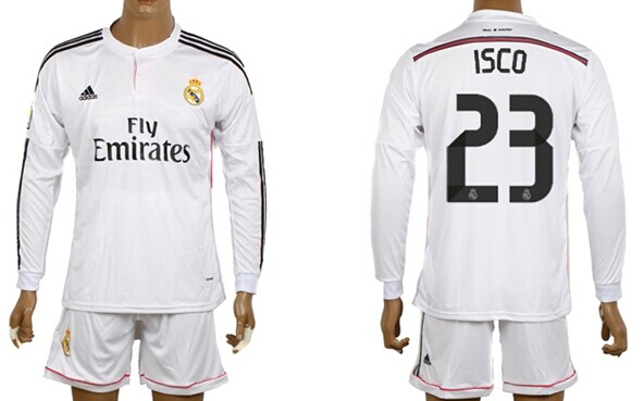 2014/15 Real Madrid #23 Isco Home Soccer Long Sleeve Shirt Kit