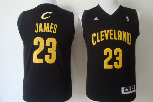 Cleveland Cavaliers #23 LeBron James Black With Gold Kids Jersey