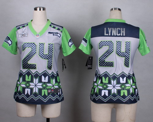 Nike Seattle Seahawks #24 Marshawn Lynch 2015 Super Bowl XLIX Noble Fashion Womens Jersey