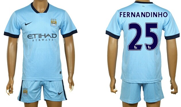 2014/15 Manchester City #25 Fernandinho Home Soccer Shirt Kit