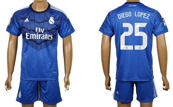 2014/15 Real Madrid #25 Diego Lopez Goalkeeper Blue Soccer Shirt Kit