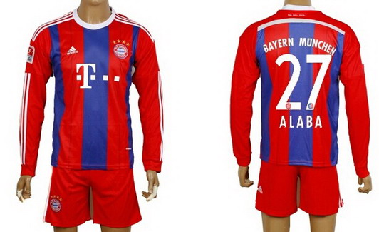 2014/15 Bayern Munchen #27 Alaba Home Soccer Long Sleeve Shirt Kit