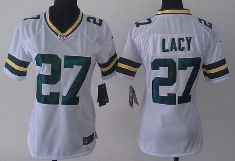 Nike Green Bay Packers #27 Eddie Lacy White Game Womens Jersey