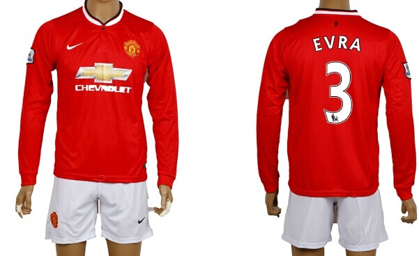 2014/15 Manchester United #3 Evra Home Soccer Long Sleeve Shirt Kit