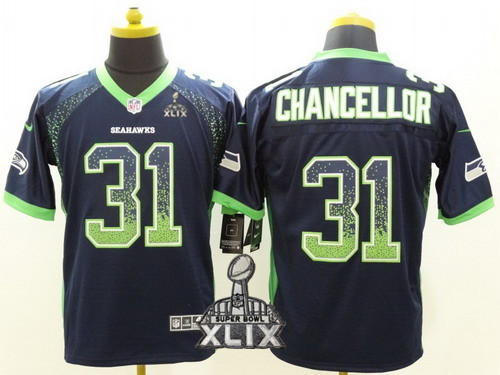 Nike Seattle Seahawks #31 Kam Chancellor 2015 Super Bowl XLIX 2013 Drift Fashion Blue Elite Jersey