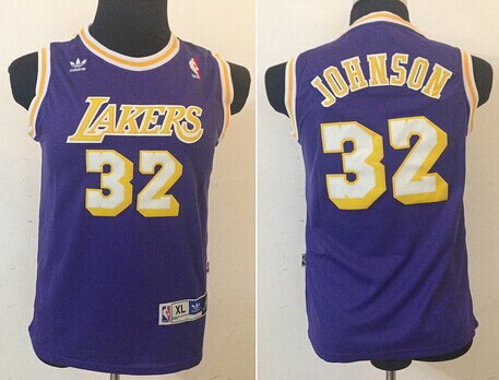 Los Angeles Lakers #32 Magic Johnson Purple Swingman Throwback Kids Jersey