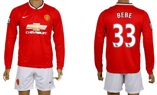 2014/15 Manchester United #33 Bebe Home Soccer Long Sleeve Shirt Kit