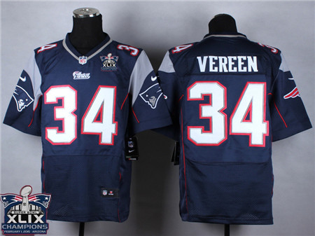 Nike New England Patriots #34 Shane Vereen 2015 Super Bowl XLIX Championship Blue Elite Jersey