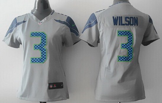 Nike Seattle Seahawks #3 Russell Wilson Gray Game Womens Jersey