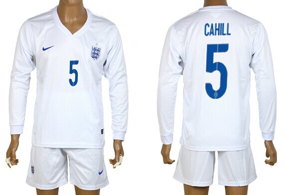 2014 World Cup England #5 Cahill Home Soccer Long Sleeve Shirt Kit