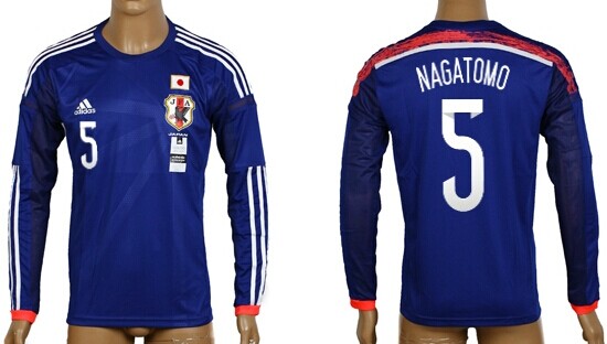 2014 World Cup Japan #5 Nagatomo Home Soccer Long Sleeve AAA+ T-Shirt