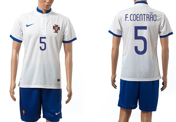 2014 World Cup Portugal #5 F.Coentrao Away White Soccer Shirt Kit