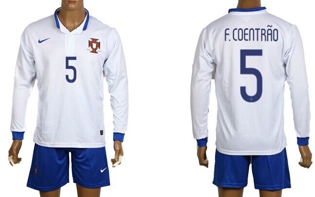 2014 World Cup Portugal #5 F.Coentrao Away White Soccer Long Sleeve Shirt Kit