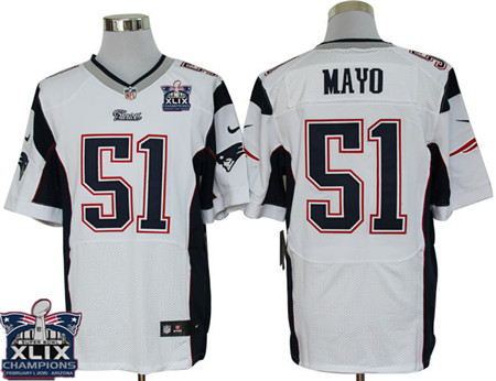 Nike New England Patriots #51 Jerod Mayo 2015 Super Bowl XLIX Championship White Elite Jersey