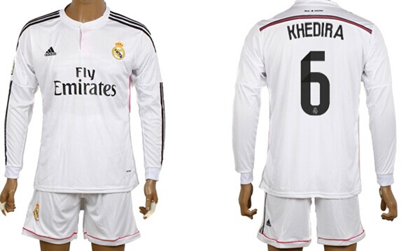 2014/15 Real Madrid #6 Khedira Home Soccer Long Sleeve Shirt Kit