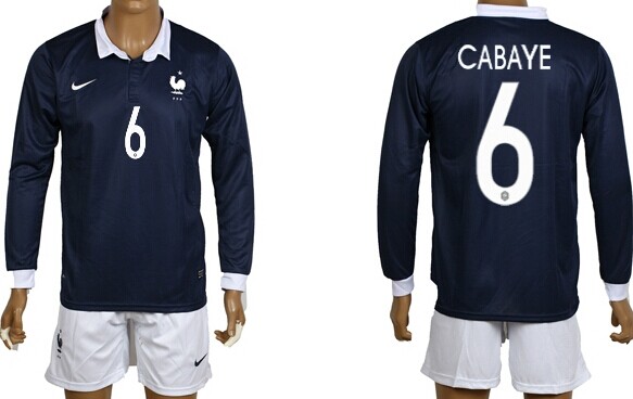 2014 World Cup France #6 Cabaye Home Soccer Long Sleeve Shirt Kit