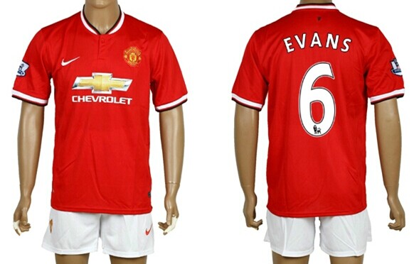 2014/15 Manchester United #6 Evans Home Soccer Shirt Kit