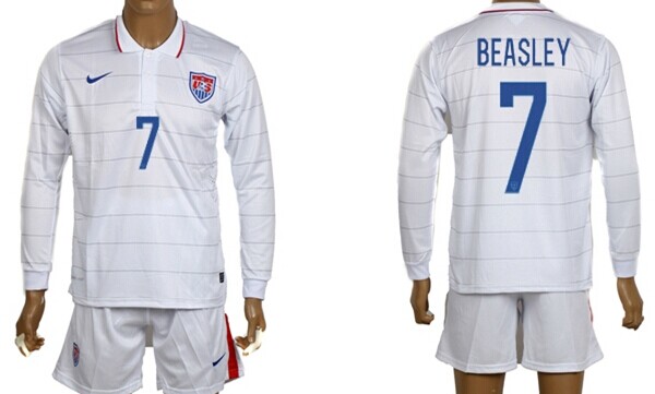 2014 World Cup USA #7 Beasley Home Soccer Long Sleeve Shirt Kit