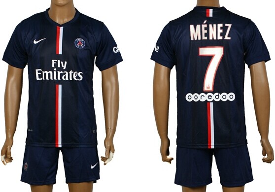 2014/15 Paris Saint-Germain #7 Menez Home Soccer Shirt Kit