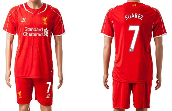 2014/15 Liverpool FC #7 Suarez Home Soccer Shirt Kit