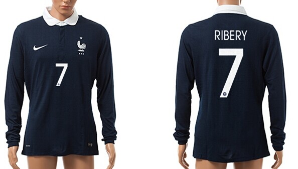 2014 World Cup France #7 Ribery Home Soccer Long Sleeve AAA+ T-Shirt