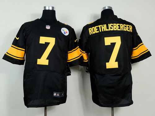 Nike Pittsburgh Steelers #7 Ben Roethlisberger Black With Yellow Elite Jersey