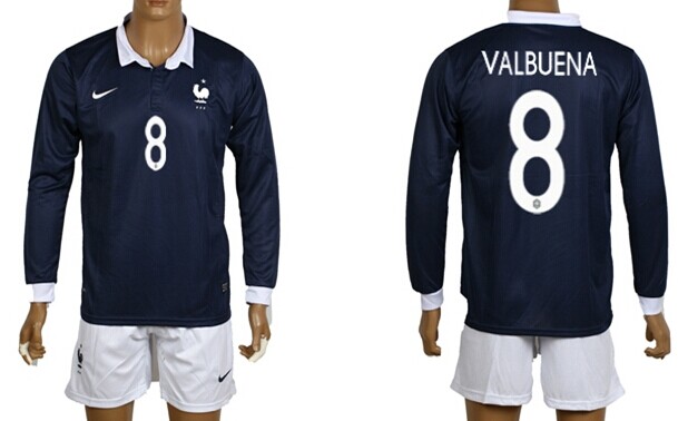 2014 World Cup France #8 Valbuena Home Soccer Long Sleeve Shirt Kit
