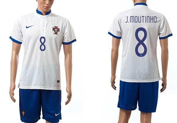 2014 World Cup Portugal #8 J.Moutinho Away White Soccer Shirt Kit