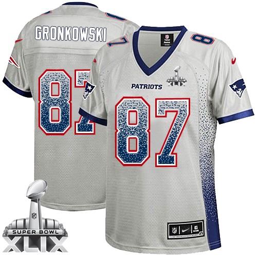 Nike New England Patriots #87 Rob Gronkowski 2015 Super Bowl XLIX 2013 Drift Fashion Gray Womens Jersey