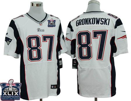 Nike New England Patriots #87 Rob Gronkowski 2015 Super Bowl XLIX Championship White Elite Jersey