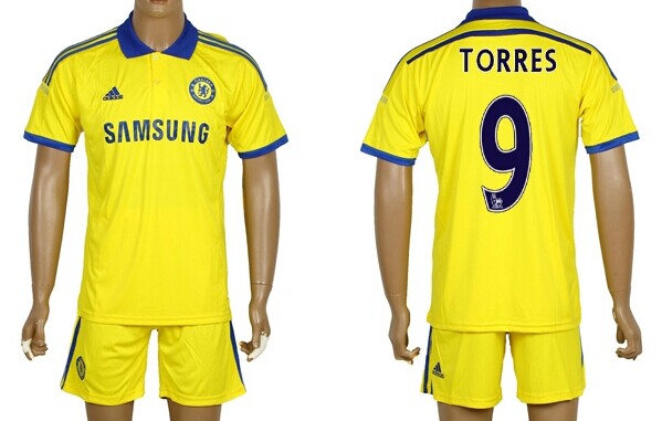 2014/15 Chelsea FC #9 Torres Away Yellow Soccer Shirt Kit