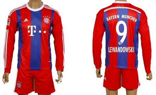 2014/15 Bayern Munchen #9 Lewandowski Home Soccer Long Sleeve Shirt Kit