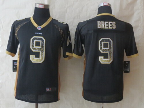 Nike New Orleans Saints #9 Drew Brees 2013 Drift Fashion Black Kids Jersey