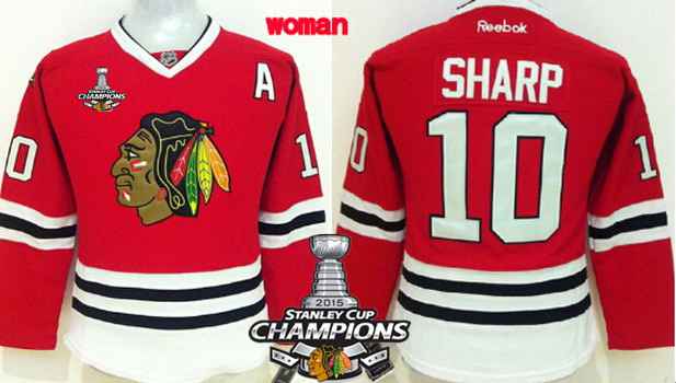 Chicago Blackhawks #10 Patrick Sharp Red Womens Jersey W-2015 Stanley Cup Champion Patch