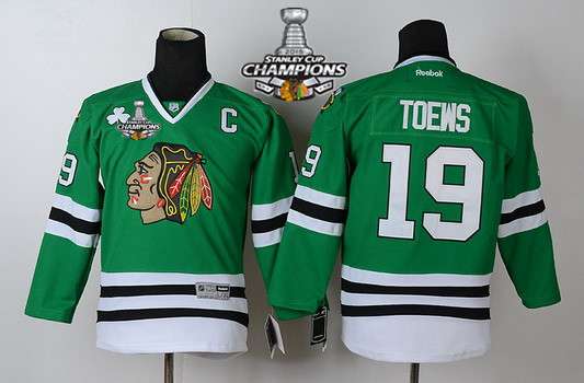 Chicago Blackhawks #19 Janathan Toews Green Kids Jersey W-2015 Stanley Cup Champion Patch