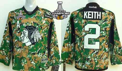 Chicago Blackhawks #2 Duncan Keith 2014 Camo Kids Jersey W-2015 Stanley Cup Champion Patch