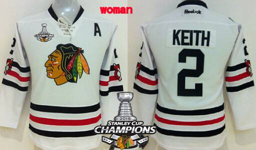 Chicago Blackhawks #2 Duncan Keith 2015 Winter Classic White Womens Jersey W-2015 Stanley Cup Champion Patch