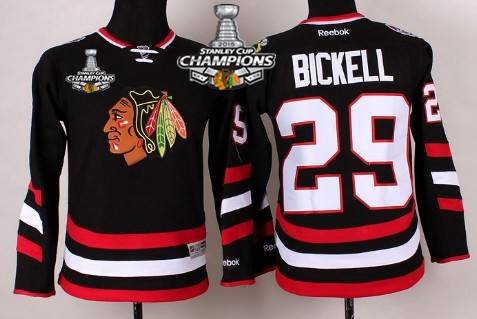 Chicago Blackhawks #29 Bryan Bickell 2014 Stadium Series Black Kids Jersey W-2015 Stanley Cup Champion Patch