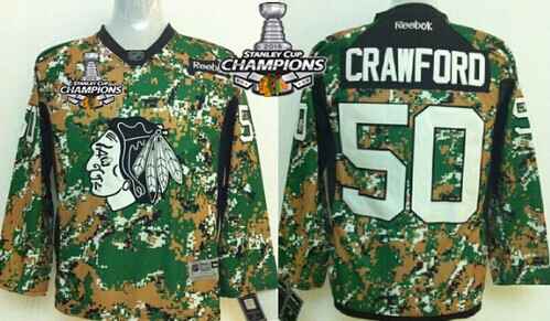 Chicago Blackhawks #50 Corey Crawford 2014 Camo Kids Jersey W-2015 Stanley Cup Champion Patch