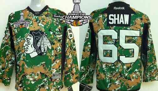 Chicago Blackhawks #65 Andrew Shaw 2014 Camo Kids Jersey W-2015 Stanley Cup Champion Patch