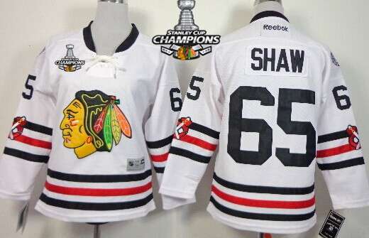 Chicago Blackhawks #65 Andrew Shaw 2015 Winter Classic White Kids Jersey W-2015 Stanley Cup Champion Patch