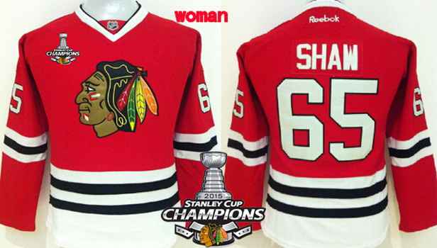 Chicago Blackhawks #65 Andrew Shaw Red Womens Jersey W-2015 Stanley Cup Champion Patch