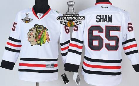 Chicago Blackhawks #65 Andrew Shaw White Kids Jersey W-2015 Stanley Cup Champion Patch