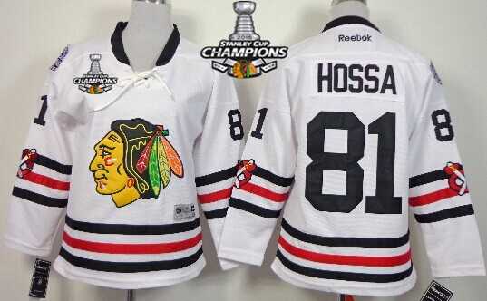 Chicago Blackhawks #81 Marian Hossa 2015 Winter Classic White Kids Jersey W-2015 Stanley Cup Champion Patch