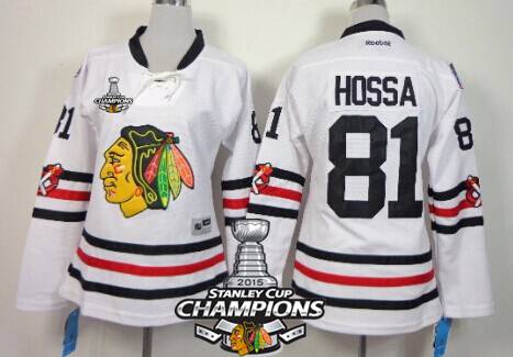 Chicago Blackhawks #81 Marian Hossa 2015 Winter Classic White Womens Jersey W-2015 Stanley Cup Champion Patch